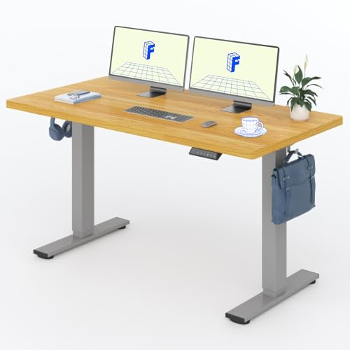FLEXISPOT Höhenverstellbarer Schreibtisch Basic 160x80cm | mit Haken und 25mm EINTEILIGER Tischplatte, ergonomischer Schreibtisch mit LED-Höhenanzeige und Memory-Funktion (Ahorn,Grau)