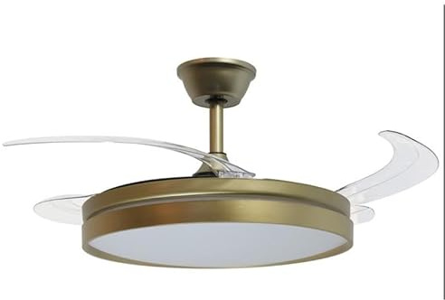 Ventilador de Techo con luz y 3 aspas retractiles de Metal y acrilico en Dorado Mate Zenith 53x106x106 cm