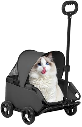 Katzenwagen Bis 7kg Kapazität für Welpen, Kätzchen & Kleintiere | Haustierwagen für kleine Hunde Outdoor Reisen Spaziergänge Pendeln Outdoor Abenteuer Park Einkaufszentrum Hinterhof