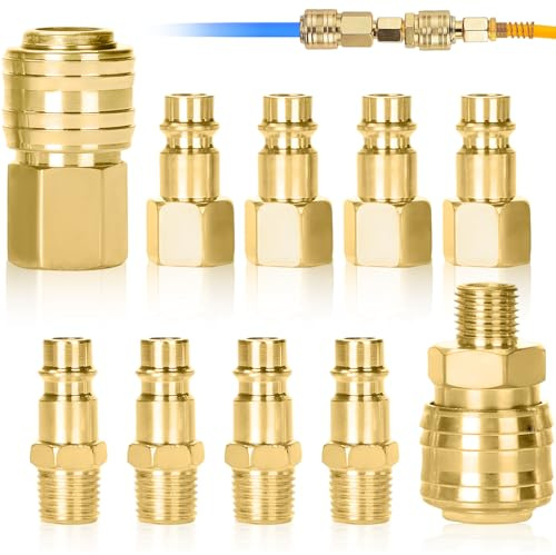 10 Pezzi 1/4 BSP Raccordi Compressa Aria Rapido Europea avec Filettatura Precisione, Adattatore Compressore Aria Attacco Baionetta, Attacchi Rapidi Compressori per Innesto Air e Connettori