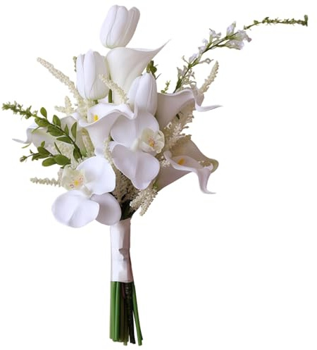 Vestamore Hochzeit Calla Lilie Brautstrauß Künstliche Orchideen Lange Stiele Ideal Brautjungfer Blumenstrauß Weiß Brautstrauß für Hochzeiten