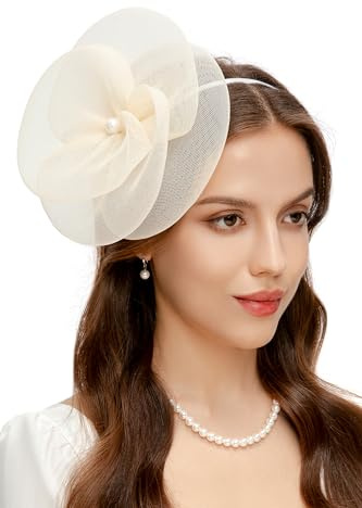 BABEYOND Fascinator-hatt för kvinnor nätblommor pannband hattar, eleganta huvudbonader med hårspänne för bröllop, damer tävlingsdag, cocktailparty, BEIgE, one size