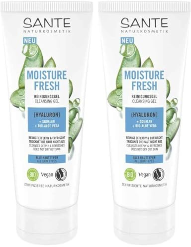 SANTE Naturkosmetik Moisture Fresh Reinigungsgel, erfrischende Gesichtsreinigung mit Bio-Aloe Vera, Hyaluron & Squalan, hydratisiert die Haut, für eine sanfte und porentiefe Reinigung, 100ml
