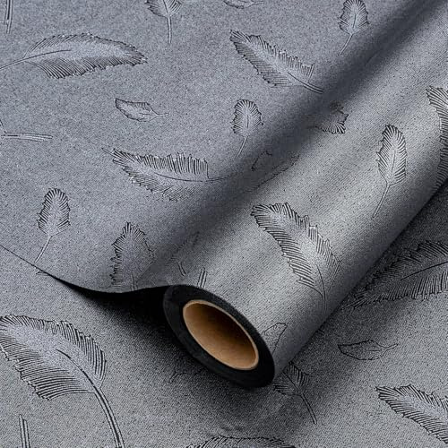 Wikadlik Graues Geschenkpapier-Rolle, 43 cm x 10 m, elegantes Federmuster, Geschenkpapier für Männer, Geburtstag, Vatertag, Weihnachten