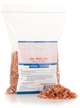 Sal rosa del Himalaya – 900 g – Sal mineral natural del Himalaya – Cristales gruesos para cocinar y condimentar