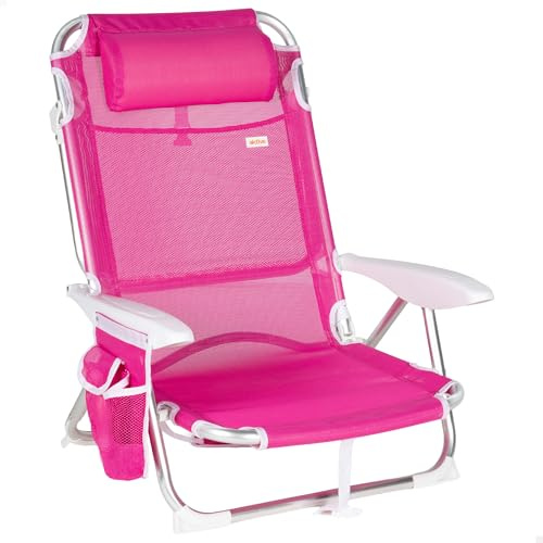 AKTIVE Silla de Playa Plegable, Fucsia, Textileno y Aluminio, 51x45x76 cm, 4 Posiciones, Respaldo Alto, 110 kg