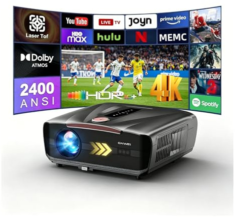 4K-Beamer für Tageslicht [Netflix] 2400 ANSI-Lumen, HDR10+, Ultra HD, HDMI eARC, Smart-Beamer für Heimkino mit AI-PQ, WLAN 6/ Bluetooth 5.4, ToF-Autofokus, DD+, 64 GB, MEMC, LED-Gaming Projektor
