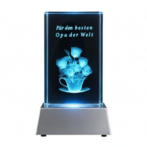 Kaltner Präsente Stimmungslicht - Das perfekte Geschenk: LED Kerze/Kristall Glasblock / 3D-Laser-Gravur/Ruhestand/für Opa/Geburtstagsgeschenk