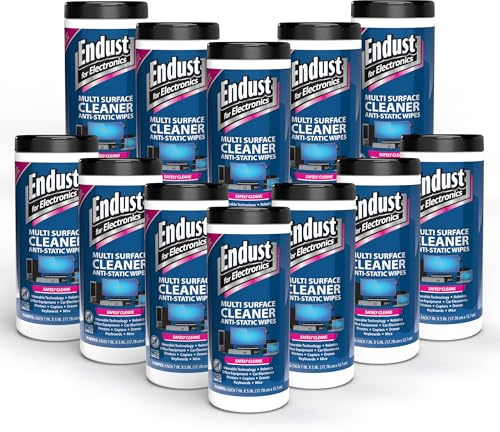 Endust For Electronics; Multi-Surface, Anti-Static, Electronics Cleaning Wipes; Alcohol & Ammonia Free; 12 Pack of 70 Wipes per Container (259000P12)