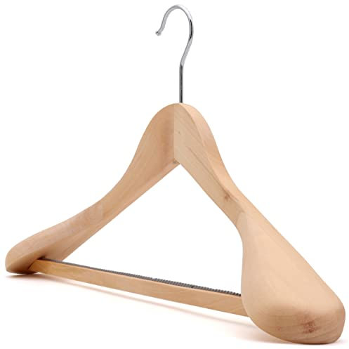 The Hanger Store 4 Wooden Suit Hangers With Broad Ends and Non-Slip Trouser Bar