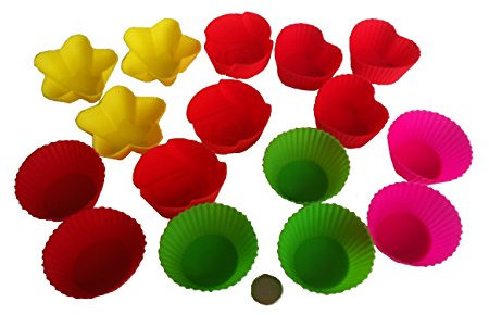 16 Stück bunte Mischung verschiedene Formen Herz Rose Sterne Runde Cupcakeformen Silikonformen Törtchen Blumen Muffin Form Schokoladenform Eiswürfelform Pralinenform Zuckerlform Cupcake Keks Kuchen Basteln Backen Sommer Frühling Verzieren Formen von ROYAL HOUSEWARE