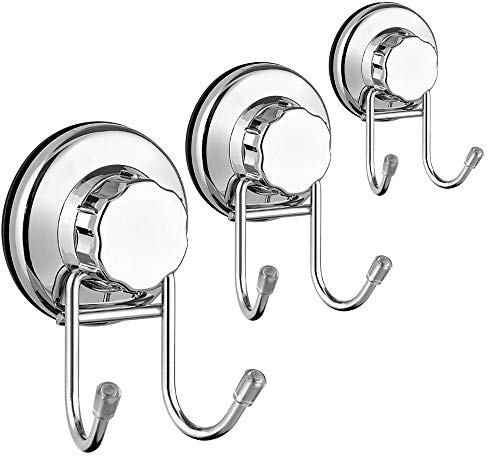 SANNO Saugnäpfe Handtuchhaken für Flache, Glatte Wandoberfläche, Handtuch, Bademantel, Badezimmer, Küche, Dusche, Badewanne, Mantel, rostfreier Edelstahl, 3 Stück