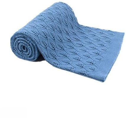 Odot Strickdecke Babydecke Kuscheldecke, Durchbrochene Blattform, Kinderwagen im Freien Kinderdecke Krabbeldecke Perfekt für Mädchen und Jungen Babys Geschenk Gaze-Speicheltuch (100*80cm,Dunkelblau)