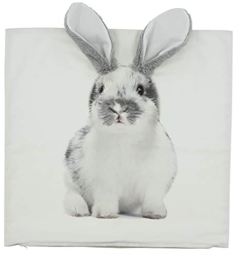 FRANK FLECHTWAREN Kissenhülle Schlappohr 45 x 45 cm Zierkissenbezug mit Tierdruck Polyester Cremeweiß niedliches Design Reißverschluss Waschba