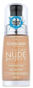 Deborah 24ORE Fondotinta Nude Perfect N.03, Idratante e leggero, Lunga Tenuta, Effetto Nude, Texture Fluida dalla Coprenza Media, per un Incarnato Uniforme, Radioso e Vellutato