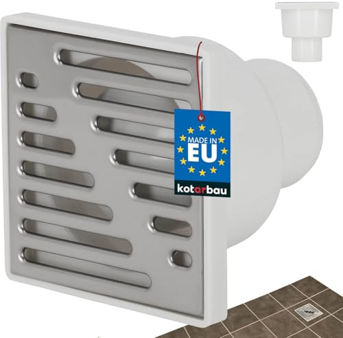KOTARBAU® Bodenablauf 50 mm Abflussgitter Edelstahl quadratischer Duschrinne Duschablauf Bodenrinne Weiß 100 x 100 mm
