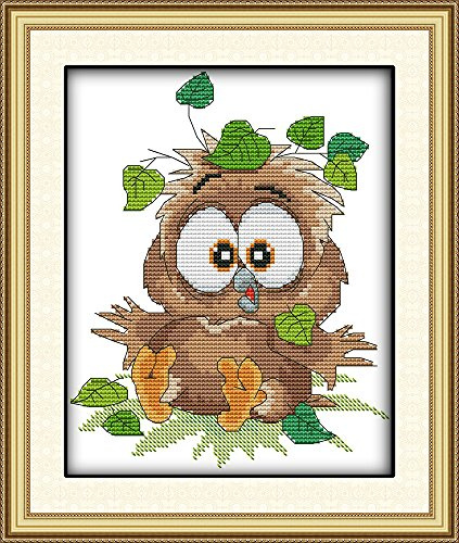 Selbstgestempeltes Kreuzstich-Stickset, komplettes Sortiment an vorgedruckten Starter-Sets für Anfänger - Baby Eule 24 x 32 cm