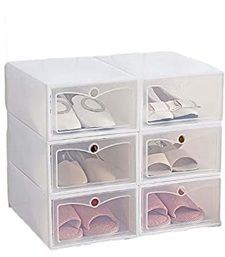 LIANYG 6 stücke Plastikschuhkasten stapelbar Faltbarer Schuh Organizer Schublade Aufbewahrungskasten mit Klapper tür Damen männer schuhbox 81 (Color : WS)