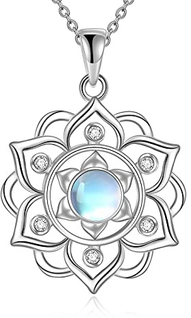 YAFEINI Lotus Halskette 925 Sterling Silber Mondstein Anhänger Halskette Yoga Lotus Schmuck für Frauen