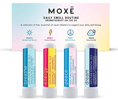 MOXE Daily Aromatherapy Nasal Inhalers Set, All Day Aromatherapy, Therapeutic Grade Essential Oils, Easy & Safe, Leakproof, Portable, Clear Congestion, Improve Energy, Naturally Calming & Relaxing