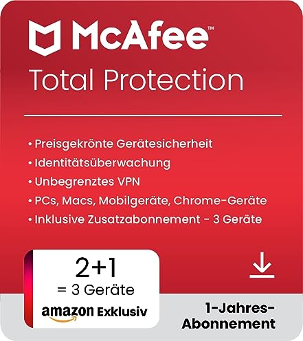 McAfee Total Protection (2 + 1 Gerät) 2025 | 12 Monate| Secure VPN, Sicherheitssoftware mit Virenschutz,, Kennwort-Manager, Identitätsüberwachung | Digitaler download