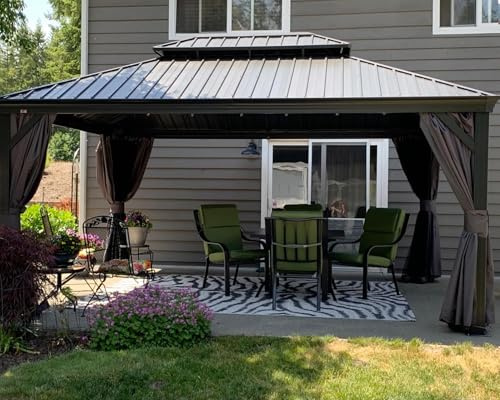 PURPLE LEAF Gazebo in Alluminio 4,85 x 3,65 m Impermeabile Stabile Gazebo da Giardino Gazebo Hardtop con 4 Doppi Pannelli Laterali Gazebo in Metallo con Tetto in Acciaio Gazebo da Esterno, Grigio