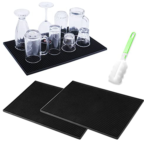 2 Pezzi Tappetino da Bar, Tappetino Gocciolante 30 X 15 Cm, Tappetino Gocciolante in Silicone, Tappetino di Servizio per Bar Club Cucina caffè, Nero, con Spazzola di Pulizia