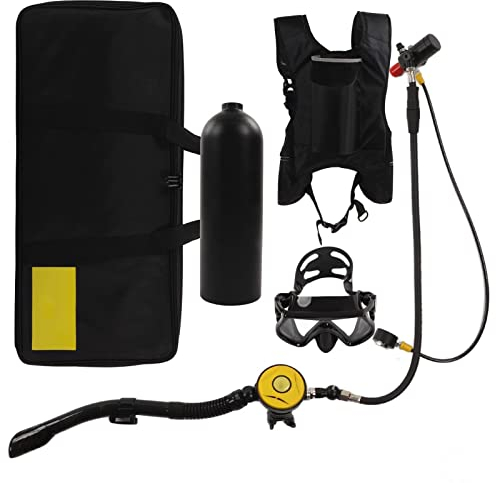 Mini Scuba Tank, DIDEEP Scuba Diving Tank Kit Tauchausrüstung 2L X5000Plus Atemschutzmaske Doppelter Schultergurt Handtaschen-Set(Schwarz)
