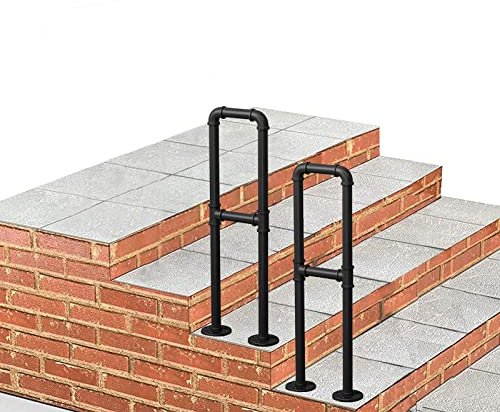 Advap Outside Steps Stairs Railing, U-Shaped Professional Picket Hand Rails Fits 1 Steps, Indoor Non-Slip Safety Armrest Garden Terrace Decking Ground, Black (Size : 2.8 FT)