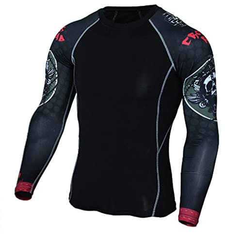 Sportshirt Herren Funktionsshirt Lange Ärmel Laufshirts Drucken Quick Dry Trainingsshirt Performance Kompressionsshirt T-Shirt für Fitness Atmungsaktiv Rundhals Stretch Compression Funktionsshirt