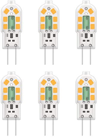 Huoqilin Lampadina G4 LED 2W Equivalente a 20W Alogena, Bianco Caldo 3000K,AC/DC 12V,Non Dimmerabile,Risparmio Energetico,6 Pezzi