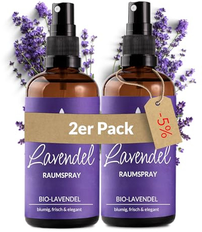 Heldengrün® Lavendelspray Gute Nacht [BIO-LAVENDELÖL] Dermatologisch getestet - Lavendelspray für Kopfkissen - Blumig & frisch - Lavendel Kissenspray & Raumspray - 2 x 100 ml