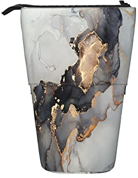 Teleskopisch Mäppchen Marmor Textur Schwarz Weiß Gold Fleck Marmor Textur Federtasche Mit Reißverschluss Stehbleistiftbeutel Grosse Kapazität Make-Up Tasche, Für Schule, Büro