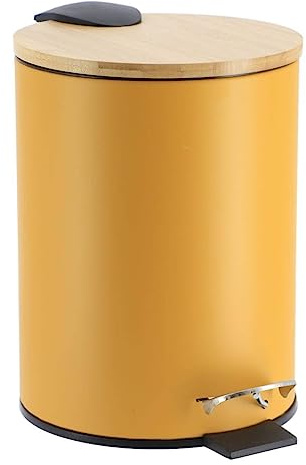 Tendance - Papelera metálica con Freno de caída 2,5l - bambú Mostaza
