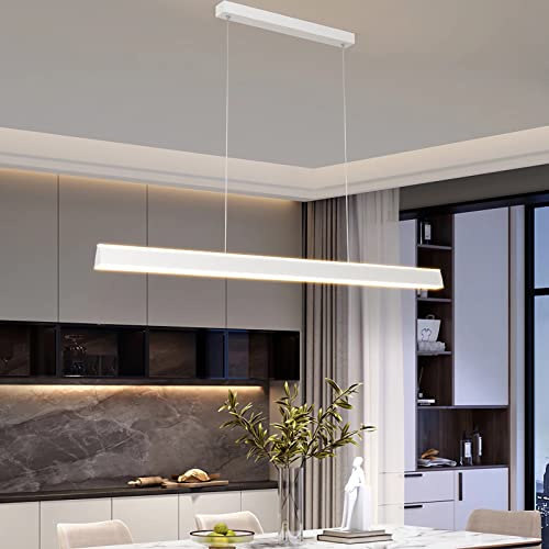 Moderne LED pendelleuchte esszimmer dimmbar hängelampe esstisch Linear design hängeleuchte mit Fernbedienung Kreative Design Esstischlampe, Moderne Hänge lampe für Wohnzimmer Küche (Weiß, L100cm)