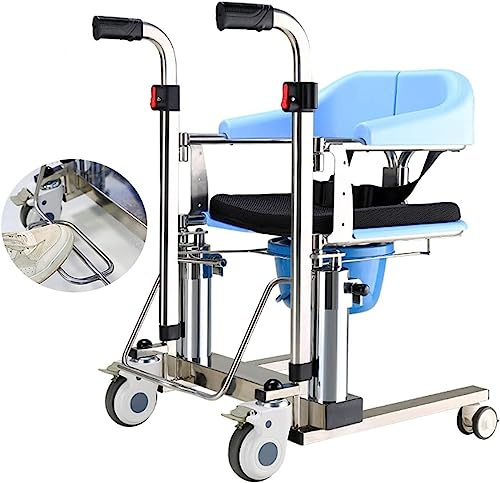Hydraulischer Lift-Transferstuhl aus Edelstahl 304, mit weichem Kissen und Bettpfanne, um 180° geteilter Sitz/Universalrad, für ältere Menschen mit Behinderungen, Tragkraft 264 Pfund
