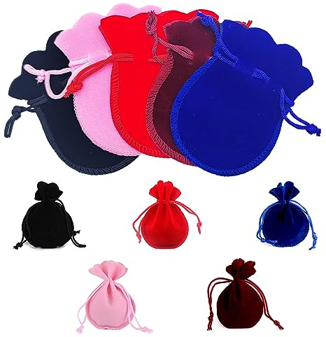 XCSJ 20Pcs Samtbeutel Klein Schmuckbeutel Samtbeutel Mit Kordelzug Geschenkbeutel Jewelry Bag Diy Süßigkeiten Geschenk Bags Für Schmuck Geschenk Party Hochzeit Gefälligkeiten, 9 * 7cm (Multicolor)