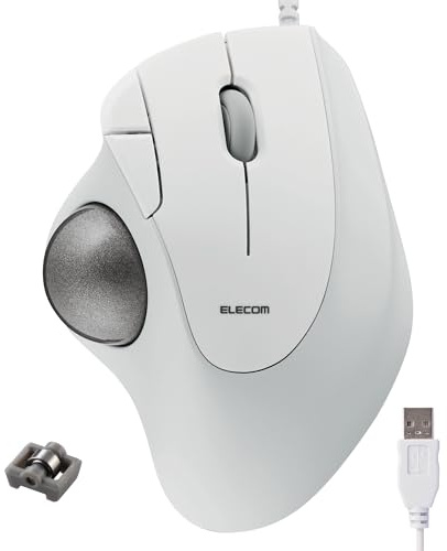 ELECOM Ergonomic Comfort Design Trackball IST Wired USB-A Connection, Super Smooth Tracking with Roller Ball Bearing, 36mm Ball, Thumb Control, Compatible for Windows, PC, and Mac White (M-IT11URWH)