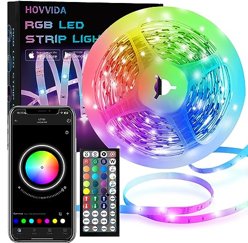 HOVVIDA Striscia LED 5M, 30 LED/Metro, 1x5M, APP e Telecomando, 150 LED, 24V RGB LED, Modalità Musica, Modalità Temporizzazione, LED per Camera, Soggiorno, Cucina, Camera da Letto, Bar, Festa
