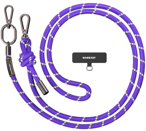 MAGEASY Crossbody Cell Phone Lanyard - Thick Rope Cell Phone Lanyard | 8.3mm Thick Universal Adjustable Phone Strap for iPhone, Samsung & More | For Traveling, Hiking, Daily Use - Pruple/Green