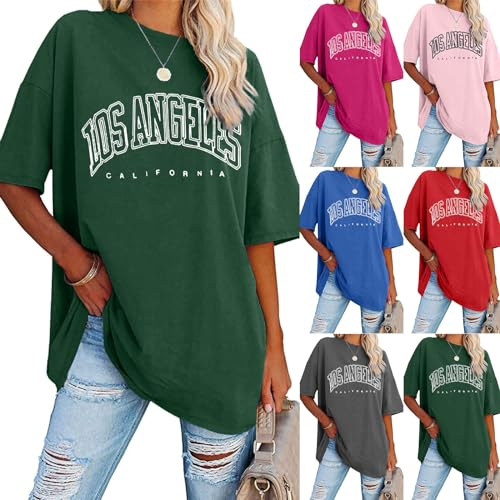 Oversize T Shirt Damen Vintage Kurzärmeliges Rundhals Los Angeles Oberteile Tops Casual Lockere Basic Sommer Tee Shirts Bluse