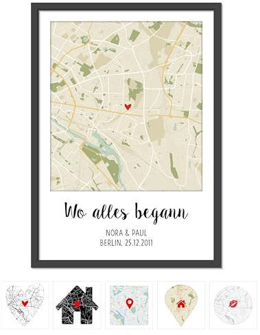 OWLBOOK® Personalisierte Geschenke für Frauen | Wo alles begann Bild mit Landkarte & Koordinaten | Geschenke als Geburtstagsgeschenk Jahrestagsgeschenk Valentinstagsgeschenk | A4/A3 zzgl. Rahmen