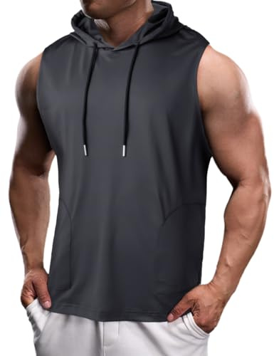 Harbrosrce Uomo Allenarsi Senza Maniche Felpa con Cappuccio Bodybuilding T-Shirts Palestre Fitness Canottiera Maglietta Sportivi Camicie Superiore Canotta con Tasche
