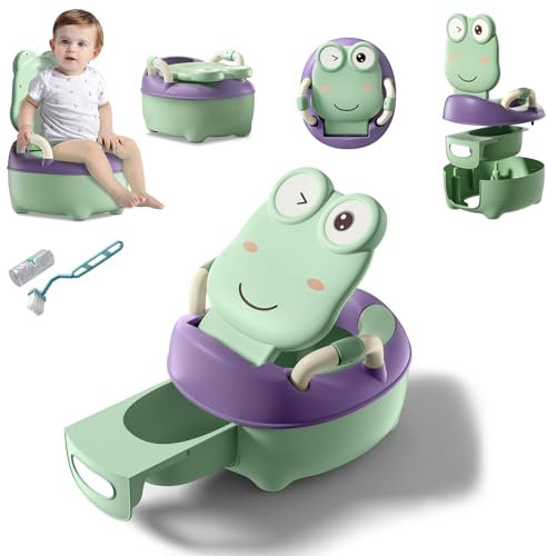 TWOLIIN Kinder Töpfchen, Baby Toilette Kindertoilette Toilettensitz Toilettentrainer mit Spritzschutz und Armlehnen, Anti-Rutsch Abnehmbarem Topf Tragbare (Classic, Grün)