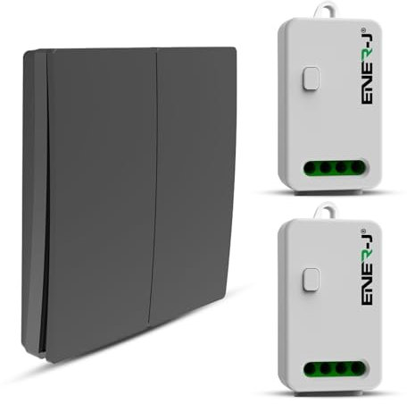 ENERJ 2 Gang Wireless Kinetic Switch, Black + 2 units of 500W RF Receiver