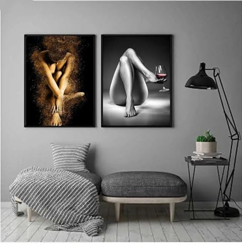 ZHAOLIN Moderne sexy nackte Frauen-Wandkunst, Giclée-Leinwanddrucke, Poster, Gemälde, nacktes Damenporträt, Bild für Wohnzimmer, Heimdekoration, 30 x 50 cm (12 x 20 Zoll) x2, rahmenlos
