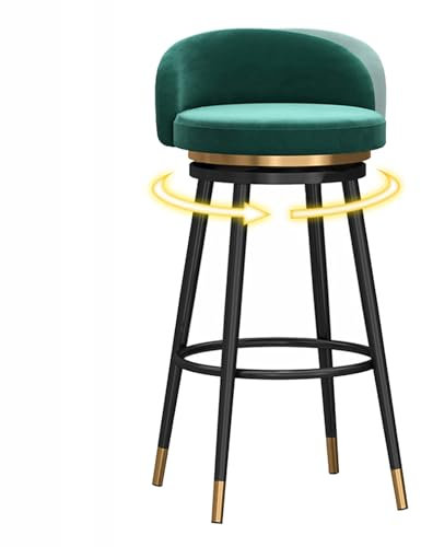 Moderner Drehhocker aus Samt mit Metallbeinen für Zuhause, Küche, Bar, grüner Samt, gepolstert, niedrige Barstühle, schwarze Beine (75 cm)