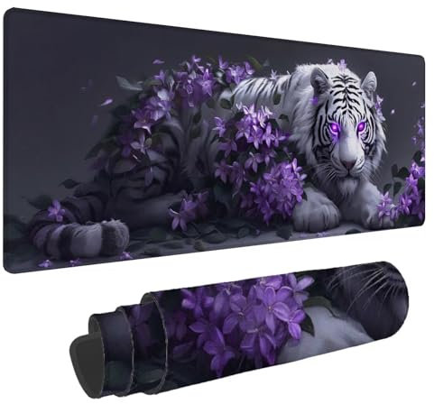 Tapis de Souris Tigre Tapis de Souris XXL Fleurs 1500x800x4mm Tapis Souris Gamer, sous Main Bureau Ordinateur Portable, Mouse Pad Bords Cousus Caoutchouc Antidérapante, pour Souris et Clavier A-206