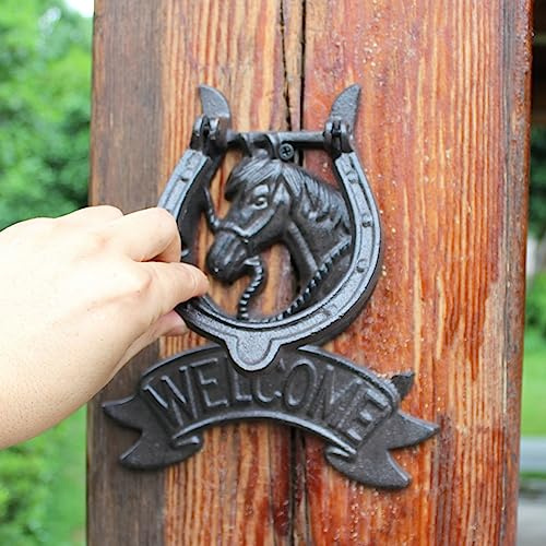 GTPBAO Llamador Puerta Aro De Puerta De Hierro Forjado Hecho A Mano, Letrero con Cabeza De Caballo, Estilo Rústico, Aldaba para Puerta De Entrada, Patio, Villa, Cenador