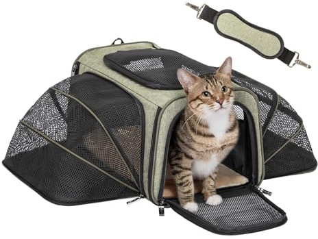 Petsfit Expandable Small Cat Carriers Dog Carrier, Airline Approved Soft-Sided Portable Washable Pet Travel Carrier with Two Extension Up to 4KG